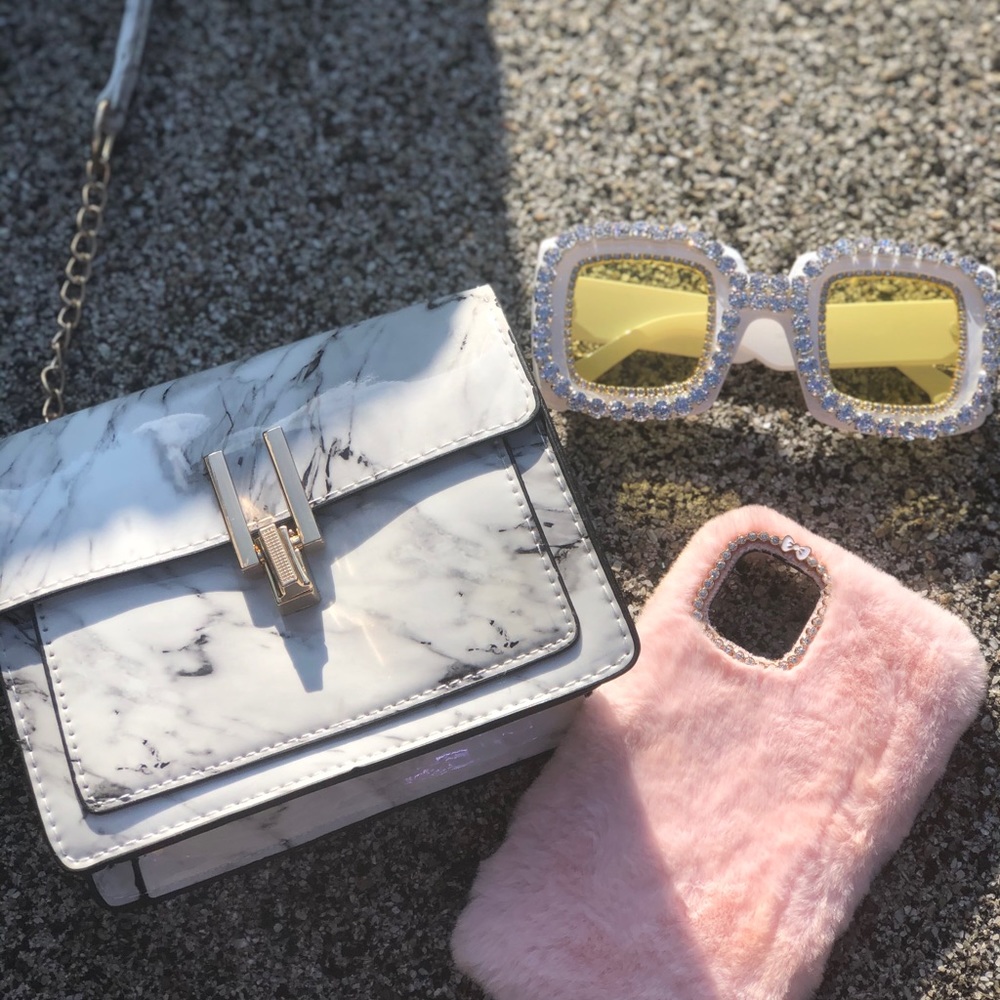 Marble Print Gold Chain Cross Body Purse Hand Bag